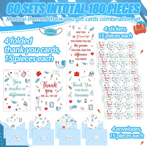 LemonSecret 60 Set CNA Week Thank You Cards with Envelope Sticker Nurse Appreciation Cards Gift Bulk for Lab Nurses