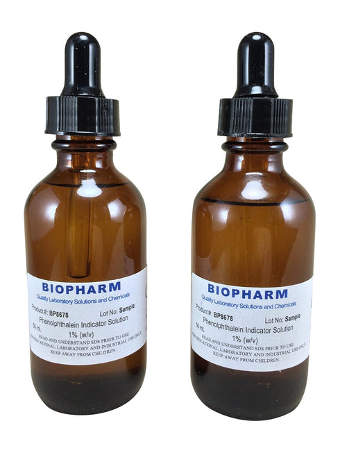 Phenolphthalein pH Indicator 1% Solution — 2 Dropper Bottles, 50 mL Each