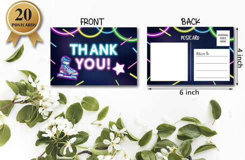 Disfuco Set 20 (A05) Birthday Thank You Postcards, Neon Roller Skating Thank You Cards for Kids Girls Boys Birthday