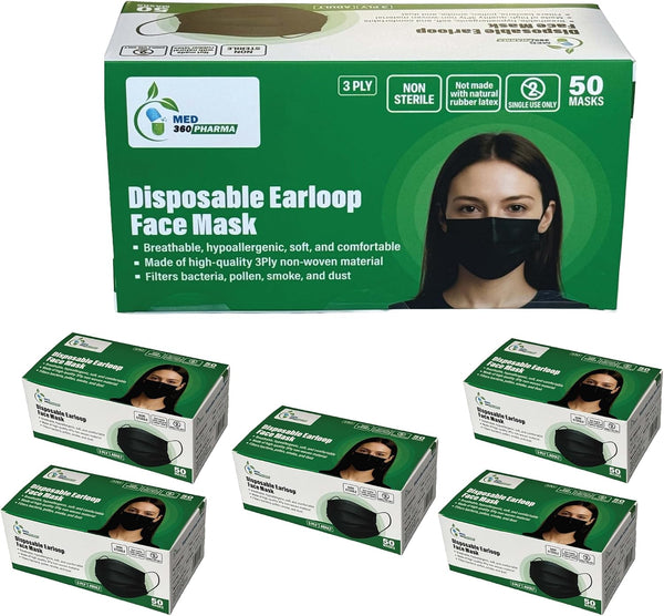 300 Pack Black 3 Ply Disposable Face Mask, Breathable Non Woven Layers
