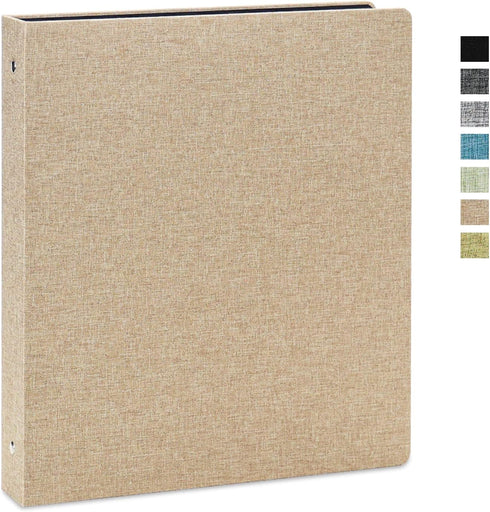 Vienrose 3 Ring Binder, 1 Inch Round Rings, Durable Binder with Linen Cover, Holds 8.5" x 11" Paper, Khaki