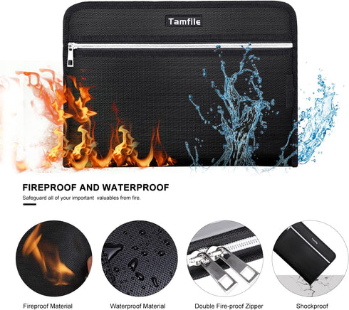 Fireproof Safe Accordion File Organizer Bag, Waterproof Expanding Folder with 14 Pockets, A4 Letter Size