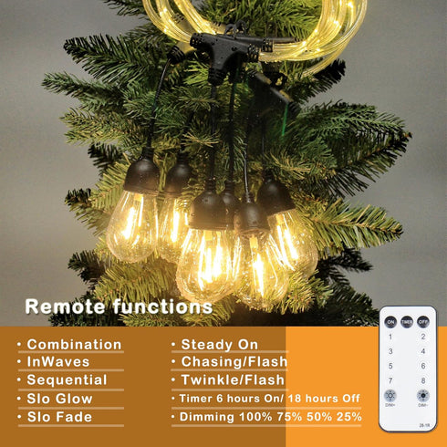 28.2FT, 12 Bulbs Dimmable 2700K, LED Outdoor Edison String Lights Waterproof with Remote Shatterproof with Timer and IC