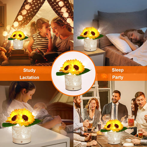 Lamp,3-Colour Dimming AMWGIMI Birthday Gifts for Women,Sunflower Flower Cordless LED Touch Table Infinitely