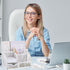 White Office Desk Accessories, 12pcs Organizers with Tape Dispenser, Stapler, Scissors, Ruler, Sticky Tabs, Clips Set