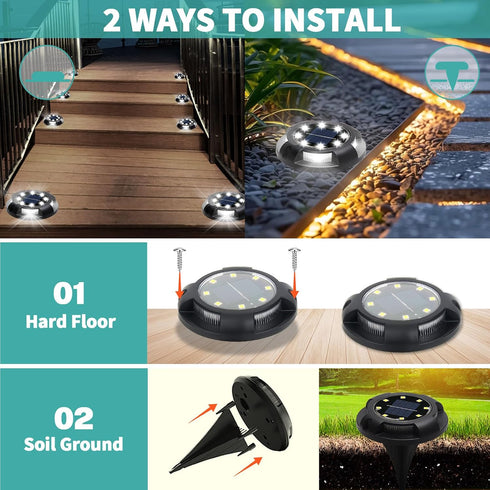 ANKUNABA 8 Pack 12 Solar Ground Lights, LED Solar Disk Lights Outdoor Waterproof In-Ground Landscape Lighting