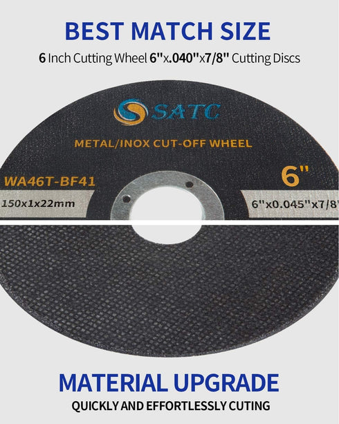 S SATC Cutting Wheel 6"x.045"x7/8" Cut Off Wheels, 25 PCS for Metal, Fits Angle Grinder, Concrete Accessories