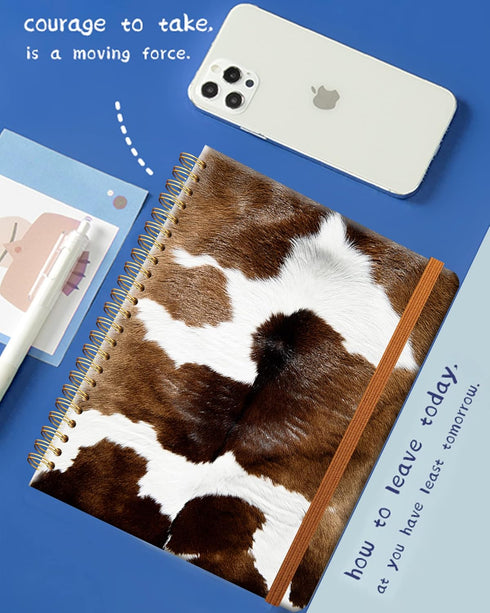 Ruled Spiral Writing Notebook, A5 Hardcover Lined College Journal, Farmer Cowhide Design, Perfect for School, Office