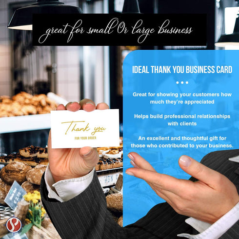 Package Inserts - Thank You For Your Order Business Note Cards, 100 Per Pack, 2 x 3.5” Thick Card Stock (Gold)