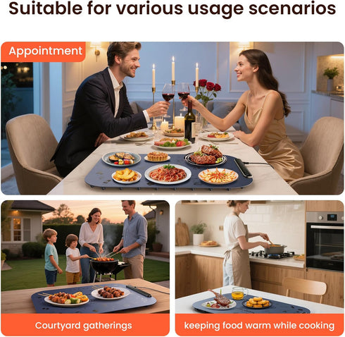 24X16 Inch, 3-Level Food Warming Mat Temp Warming Pads for Food, Silicone Heating Pad for Food Warming, Portable Food