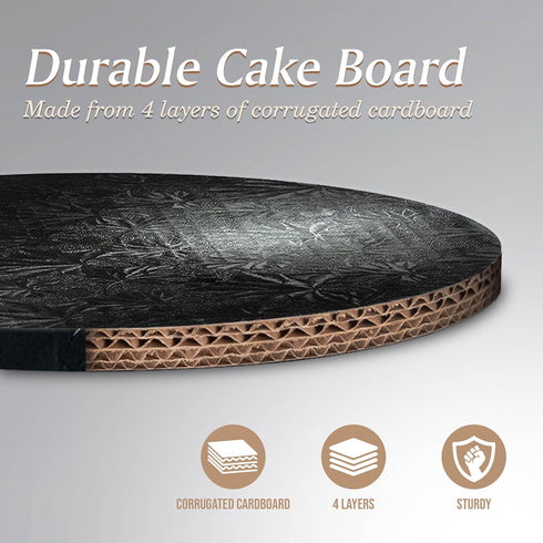 Cakebon Cake Boards - Sturdy 1/2 Thick Drums, 10 Inch Professional Fully Wrapped Edges, Black 3-Pack