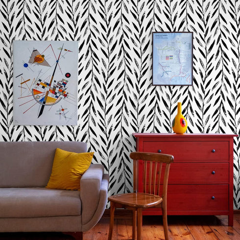 Wudnaye Black and White Peel and Stick Wallpaper, Leaf Contact Paper 17.7 inch × 78.7 inch, Self Adhesive Decorative
