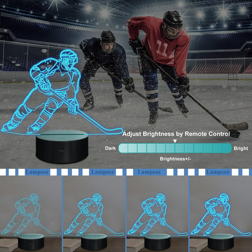3D 16 Dimmable Lampeez Ice Hockey Player Night Lights for Kids LED Colors Remote Control Changing Touch Table Desk Lamp