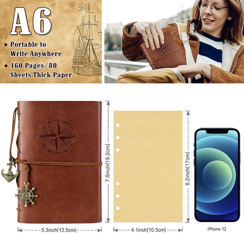MALEDEN Leather Writing Journal Notebook, Classic Spiral Bound Refillable Diary for Girls and Boys, Sky Blue