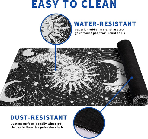Magic Astrology Extended Big Mouse Pad, 31.5x11.8 Inch Gaming Desk Pad, Black Mousepad with Non-Slip Base