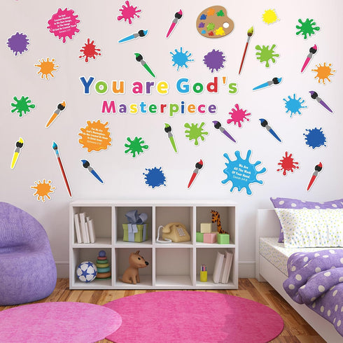 WATINC 131Pcs Back to School God Paint Splatter Cutouts, Colorful Art Bulletin Board Decoration Set