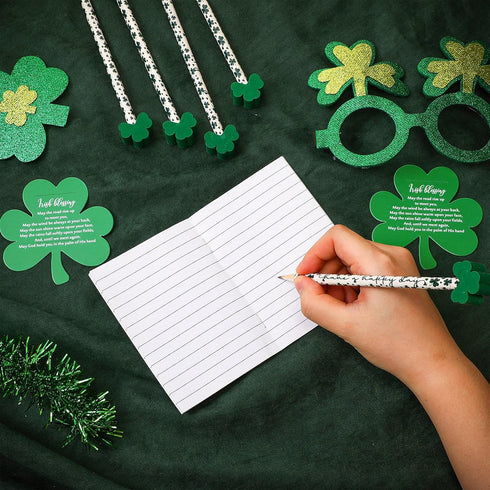 St. Patrick's Day Pencils, Shamrock Pencils with Greeting Cards, Green Pencils for Gift Prize Supplies (50 Sets)