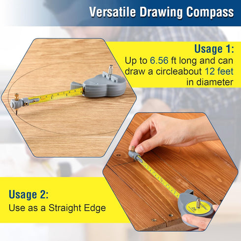 Dreyoo 6.56 ft Rotape Tape Measure Compass with 10 Pencil Leads for Drawing Circles and Lines