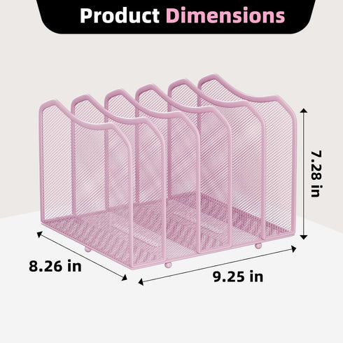 5-Section Simple Trending Mesh Desktop File Sorter Organizer, Bookshelf for Desk Home Office, Pink