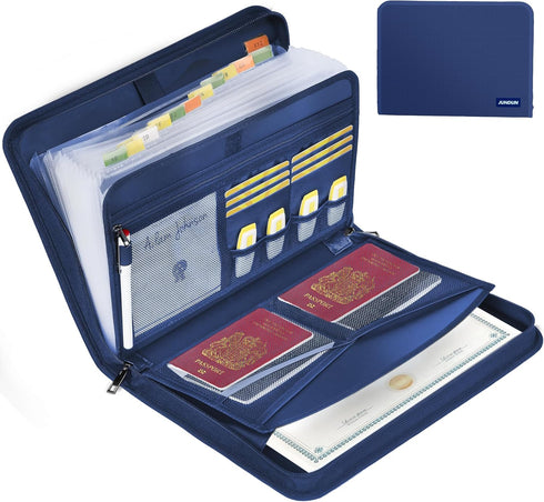JUNDUN Accordion File Organizer, Fireproof Accordion Folder with Zipper & Labels, 12 Pocket