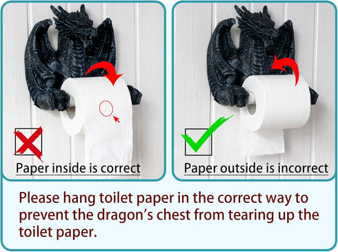 Funny Toilet Paper Roll Holder - Black Dragon Wall Mounted Paper Towel Roll Holder for Bathroom Kitchen Home Decor