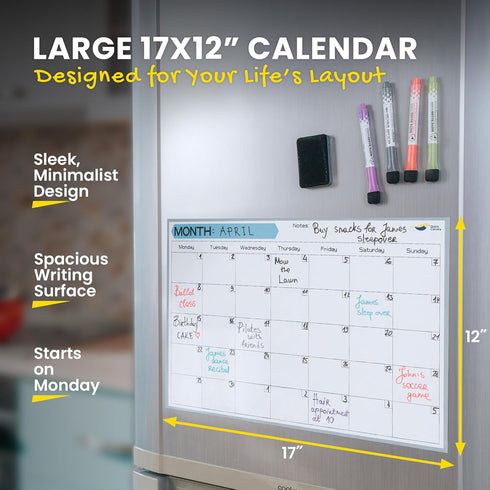 Monthly Magnetic Calendar for Refrigerator, 17x12” Dry Erase Fridge Calendar Magnet, Organizes 2025 Schedules