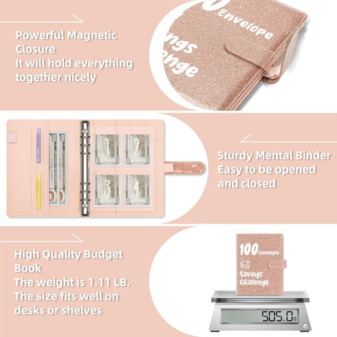 Ospelelf 100 Envelopes Money Saving Challenge Binder, 52 Week Budget Book to Save $10,000