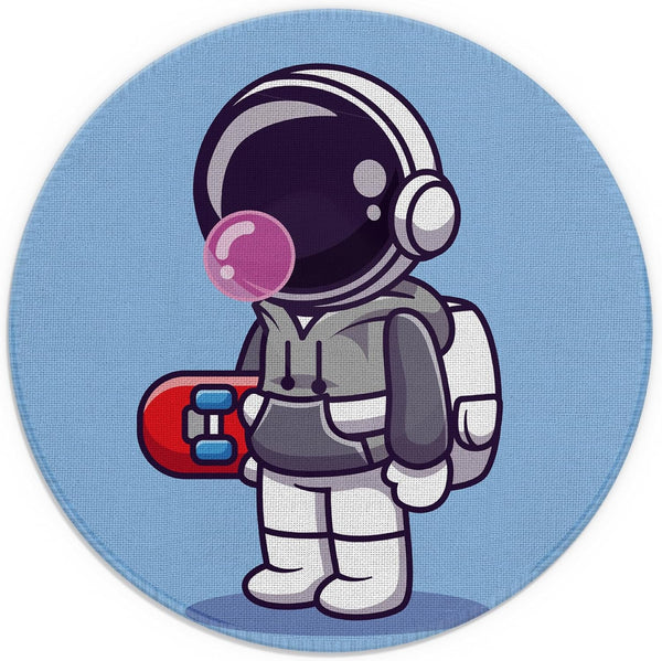 Cute Astronaut Holding Skateboard Mouse Pad, Funny Round Non-Slip Rubber Gaming Pad, 7.9 x 7.9 Inch