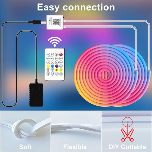 Cozylady 24V (12M/40Ft) RGB Neon LED Rope Lights, Waterproof Bluetooth APP Remote Control Music Sync Strip Lights
