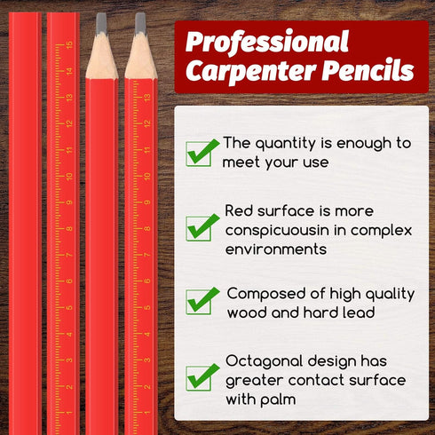 Zonon 100 Pieces Carpenter Pencils: Octagonal Red Hard Black Pencils for Woodworking Marking and Concrete