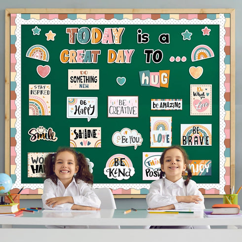 Today is A Great Day Bulletin Board Set Boho Rainbow Inspiration Decor for Teachers with Positive Affirmations