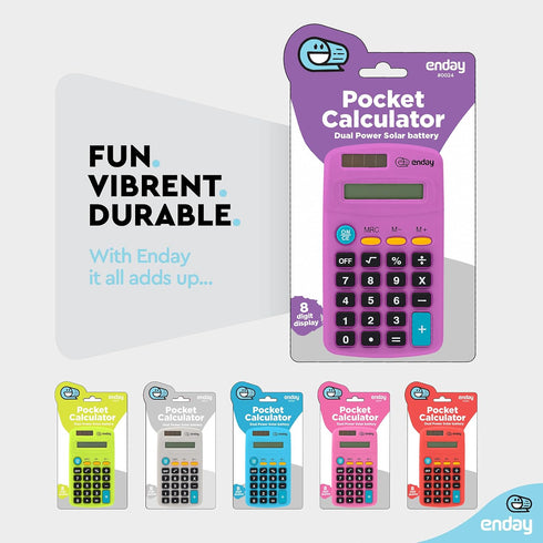 Basic Small Solar and Battery Operated Calculator, Purple, Large Display, Four Function, Handheld for School, Kids