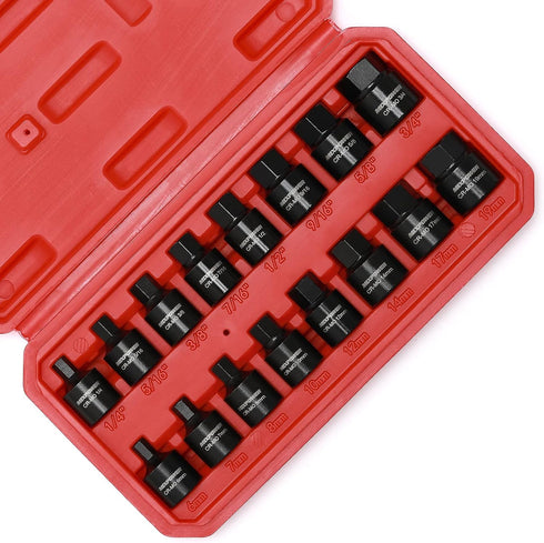 3/8-Inch Set, 16-Piece, 1/4 Inch 3/4 Inch, 6mm 19mm, MIXPOWER Drive Low Profile Impact Hex Driver SAE/Metric, Hex,