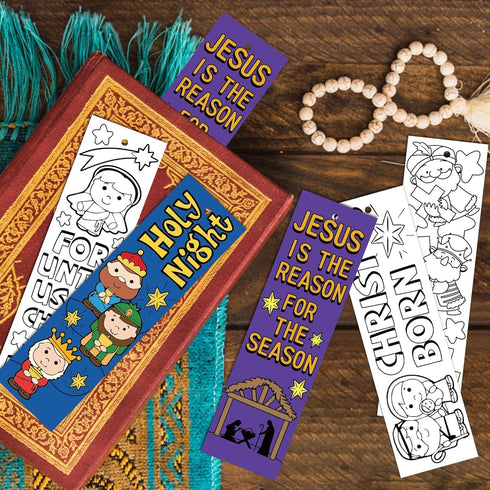 75Pcs Haooryx Nativity Color Your Own Bookmarks - Kids DIY Coloring Blank Bookmarks Christmas Party Game Prize Art