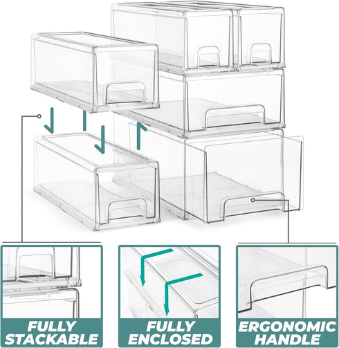 Sorbus Medium Clear Stackable Storage Drawers, Plastic Organizers with Handles for Craft, Clothes, Makeup, 2 Pack