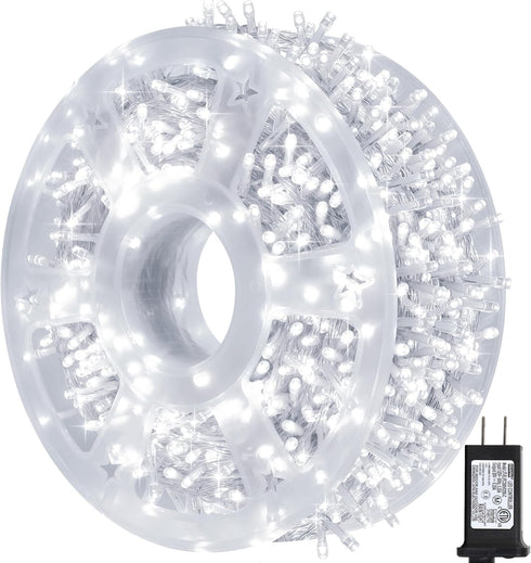 kemooie 500 LED White Christmas Lights, 164 FT 8 Lighting Modes Christmas