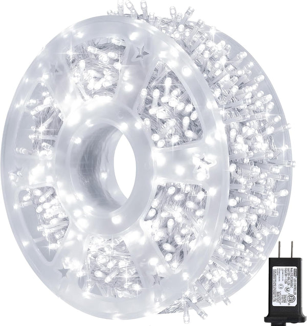kemooie 500 LED White Christmas Lights, 164 FT 8 Lighting Modes Christmas