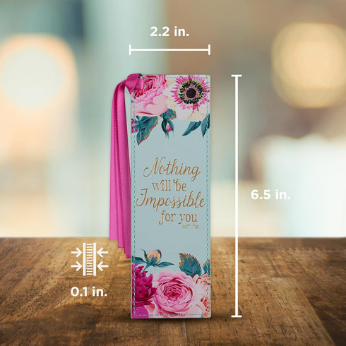 Christian Art Gifts Vegan Leather Scripture Bookmark - Inspirational Bible Verse, Mint Green Floral Design