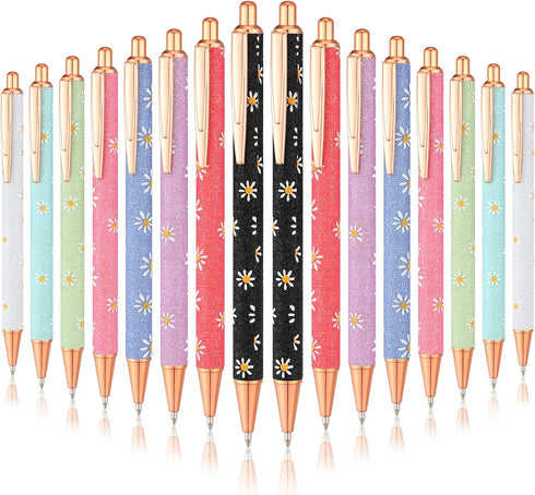 Jutom 16 Pcs Fancy Glitter Ballpoint Pens, Cute Sparkly Metal Retractable Writing Pen, Black Ink, 1.0 mm