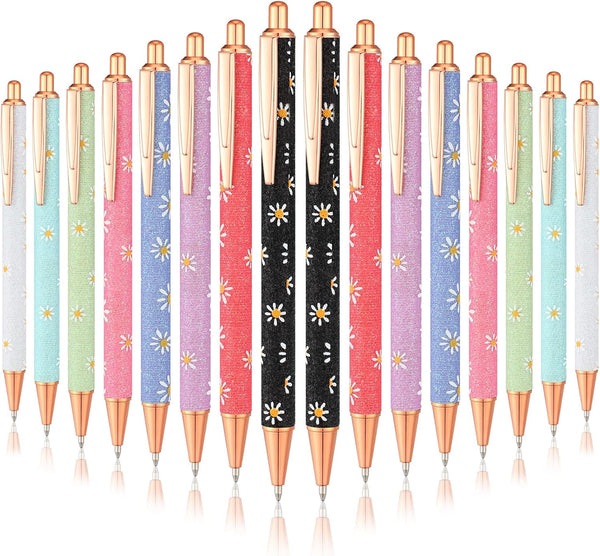 Jutom 16 Pcs Fancy Glitter Ballpoint Pens, Cute Sparkly Metal Retractable Writing Pen, Black Ink, 1.0 mm
