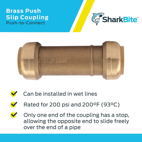 SharkBite 1 Inch Push to Connect Brass Plumbing Fitting, Slip Coupling for PEX, Copper, CPVC, PE-RT, HDPE, U3020LFA