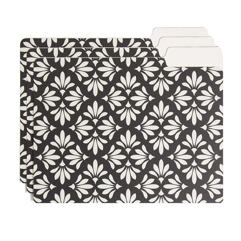 U Brands Moroccan File Folders, Office Supplies, 1/3-Cut Tabs in Assorted Positions, Letter Size, Black and White, 9