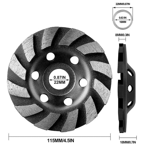 SUNJOYCO 4.5 inch Concrete Grinding Wheel, 12-Segment Heavy Duty Turbo Row Diamond Cup Grinding Wheel Angle Grinder Disc for Granite Stone Marble Masonry Concrete