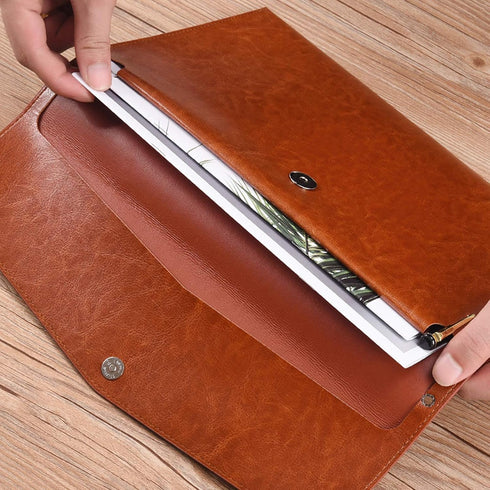 Enyuwlcm PU Leather A4 File Folder - Document Holder Envelope Case with Snap Closure for Receipt, Brown