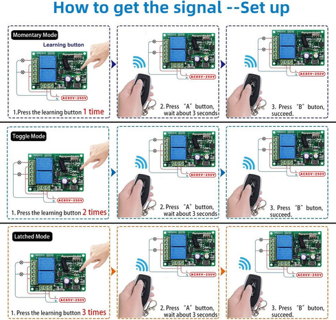 110V 120V 220V 2-Channel 433MHz 4 (KR2202) QIACHIP Wireless RF Remote Control Relay Switch Universal Receiver with pcs