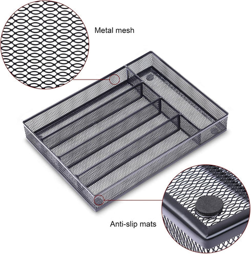 WuGeShop Office Desk Drawer Organizer, 5 Compartments Mesh Tray for Storage of Art Supplies, Stationery, Black