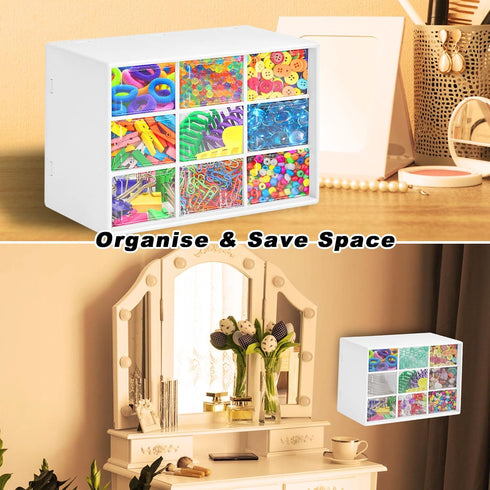 Qivine 2Pcs Small Drawer Organizers, Acrylic Desktop Organizer with 9 Clear Drawers for Office Supply Storage, White