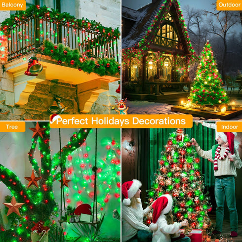 400LED 132FT, 8 Ollny Christmas Lights Remote Plug-in Red & Green Tree Lights with Timer and Modes, Waterproof