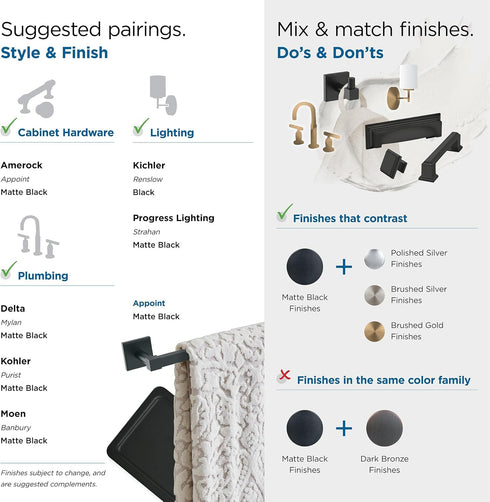 Amerock BH36073MB Matte Black Towel Bar, 18 in (457 mm) Bathroom Towel Holder