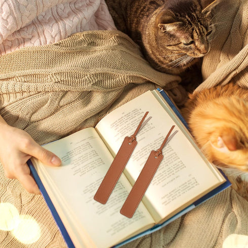 Zonon 10 Pieces Handmade Genuine Leather Bookmarks, Personalized Page Markers for Book Lovers (Light Tan)